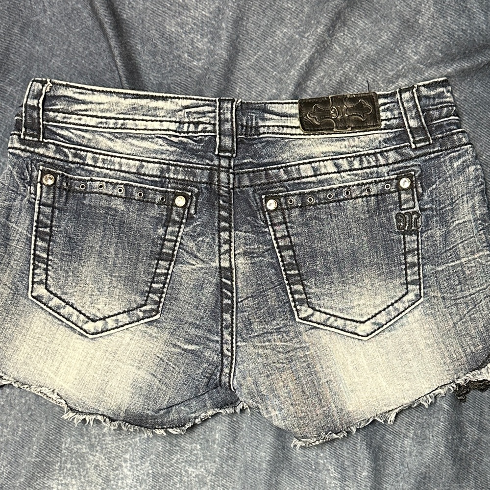 Miss Me Women's Blue Jean Denim Shorts with Black Lace and Bling 30 - Picture 6 of 15